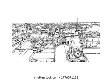 Building view with landmark of The city of Abaetetuba is located in Para State, Brazil. Hand drawn sketch illustration in vector.