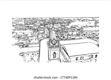 Building view with landmark of The city of Abaetetuba is located in Para State, Brazil. Hand drawn sketch illustration in vector.