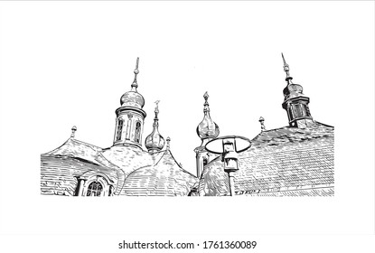 Building view with landmark of Würzburg is a city in Germany's Bavaria region. Hand drown sketch illustration in vector.