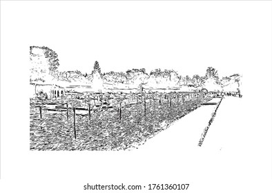 Building view with landmark of Würzburg is a city in Germany's Bavaria region. Hand drown sketch illustration in vector.