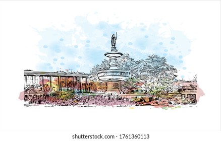 Building view with landmark of Würzburg is a city in Germany's Bavaria region. Watercolor splash with Hand drawn sketch illustration in vector.