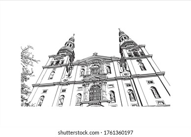 Bausicht mit Wahrzeichen Würzburgs ist eine Stadt in Bayern. Hand ertränkt Sketch-Illustration in Vektorgrafik.