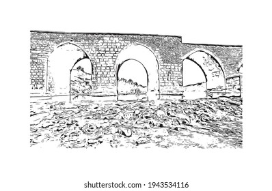 Building view with landmark of Diyarbakır is the 
city in Turkey. Hand drawn sketch illustration in vector.