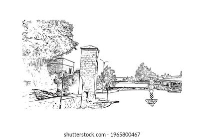 Building view with landmark of Elazıg is the 
city in Turkey. Hand drawn sketch illustration in vector.