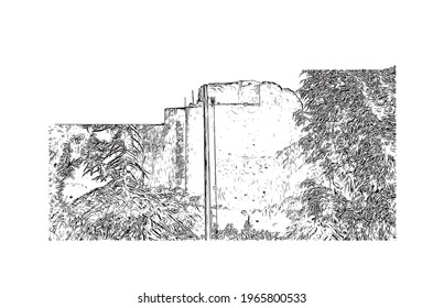 Building view with landmark of Elazıg is the 
city in Turkey. Hand drawn sketch illustration in vector.