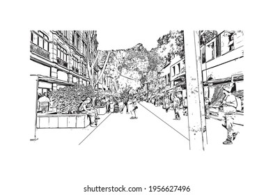 Building view with landmark of Ciudad Madero is the 
city in Mexico. Hand drawn sketch illustration in vector.