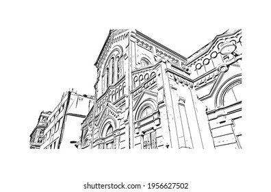 Building view with landmark of Ciudad Madero is the 
city in Mexico. Hand drawn sketch illustration in vector.