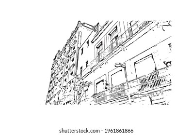 Building view with landmark of Ciudad Madero is the 
city in Mexico. Hand drawn sketch illustration in vector.