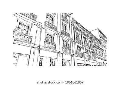 Building view with landmark of Ciudad Madero is the 
city in Mexico. Hand drawn sketch illustration in vector.