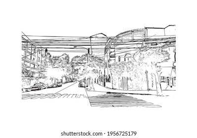 Building view with landmark of Ciudad Valles is the 
city in Mexico. Hand drawn sketch illustration in vector.