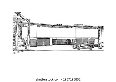 Building view with landmark of Ciudad Valles is the 
city in Mexico. Hand drawn sketch illustration in vector.