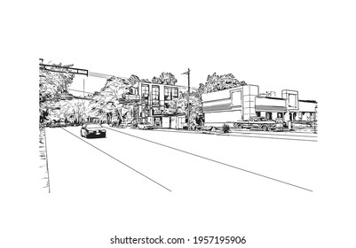 Building view with landmark of Ciudad Valles is the 
city in Mexico. Hand drawn sketch illustration in vector.