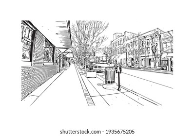 Building view with landmark of Clarksville is a city in north Tennessee. Hand drawn sketch illustration in vector.