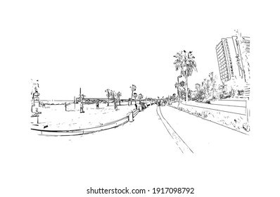 Building view with landmark of Clearwater is the
city in Florida. Hand drawn sketch illustration in vector.