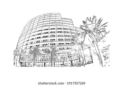 Building view with landmark of Clearwater is the
city in Florida. Hand drawn sketch illustration in vector.