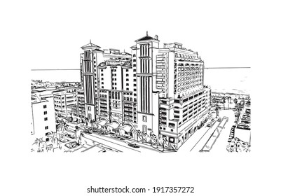 Building View With Landmark Of Clearwater Is The
City In Florida. Hand Drawn Sketch Illustration In Vector.