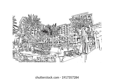 Building view with landmark of Clearwater is the
city in Florida. Hand drawn sketch illustration in vector.