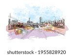 Building view with landmark of Cluj Napoca is the 
city in Romania. Watercolour splash with hand drawn sketch illustration in vector.