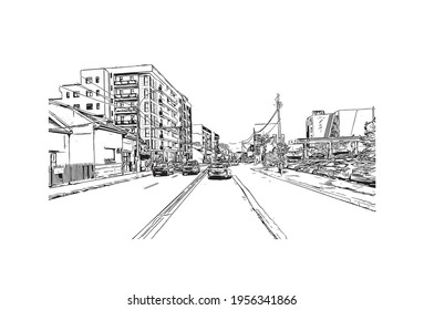 Der Ausblick auf das Gebäude mit Wahrzeichen von Cluj Napoca ist der 
Stadt in Rumänien. Handgezeichnete Skizzengrafik in Vektorgrafik.