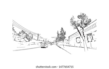 Building view with landmark of Cluj-Napoca, a city in northwestern Romania, is the unofficial capital of the Transylvania region. Hand drawn sketch illustration in vector.