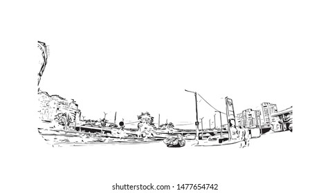 Building view with landmark of Cluj-Napoca, a city in northwestern Romania, is the unofficial capital of the Transylvania region. Hand drawn sketch illustration in vector.