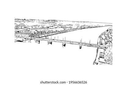 Building view with landmark of Coimbra is the 
city in Portugal. Hand drawn sketch illustration in vector.