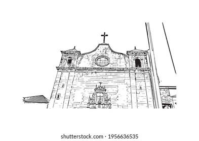 Building view with landmark of Coimbra is the 
city in Portugal. Hand drawn sketch illustration in vector.