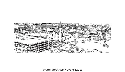 Building view with landmark of Columbus is a city in western Georgia. Hand drawn sketch illustration in vector.
