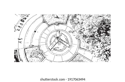Der Blick auf das Gebäude mit Wahrzeichen des Comitan ist der
Stadt in Mexiko. Handgezeichnete Skizzengrafik in Vektorgrafik.