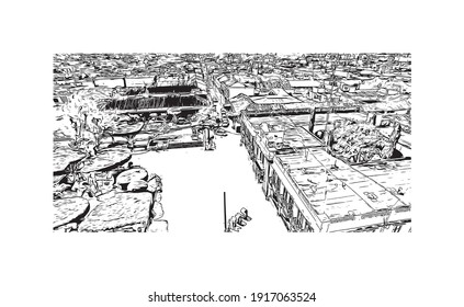 Construir vistas con un punto de referencia de Comitan es el
ciudad de México. Dibujo a mano de ilustración de esbozo en vector.