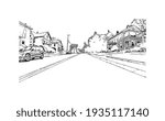 Building view with landmark of Concord is the capital city of New Hampshire. Hand drawn sketch illustration in vector.