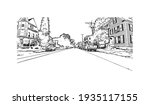 Building view with landmark of Concord is the capital city of New Hampshire. Hand drawn sketch illustration in vector.