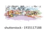 Building view with landmark of Concord is the capital city of New Hampshire. Watercolour splash with hand drawn sketch illustration in vector.