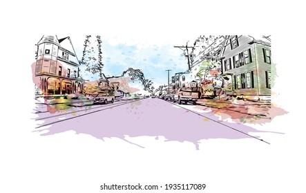 Building view with landmark of Concord is the capital city of New Hampshire. Watercolour splash with hand drawn sketch illustration in vector.