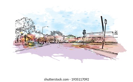 Building view with landmark of Concord is the capital city of New Hampshire. Watercolour splash with hand drawn sketch illustration in vector.