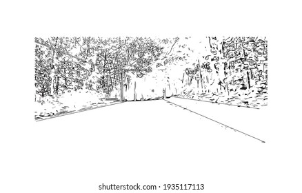 Building view with landmark of Concord is the capital city of New Hampshire. Hand drawn sketch illustration in vector.