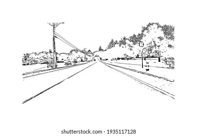 Building view with landmark of Concord is the capital city of New Hampshire. Hand drawn sketch illustration in vector.