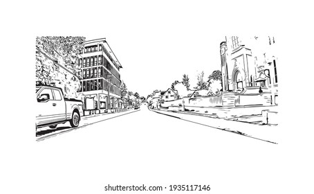 Building view with landmark of Concord is the capital city of New Hampshire. Hand drawn sketch illustration in vector.