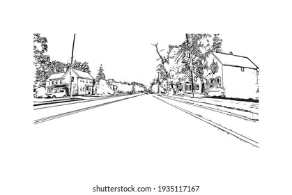 Building view with landmark of Concord is the capital city of New Hampshire. Hand drawn sketch illustration in vector.