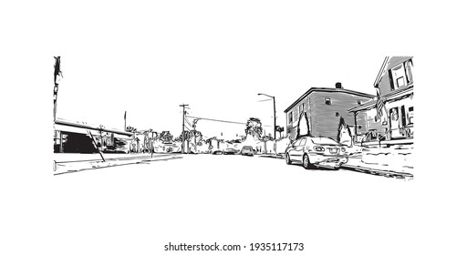 Building view with landmark of Concord is the capital city of New Hampshire. Hand drawn sketch illustration in vector.