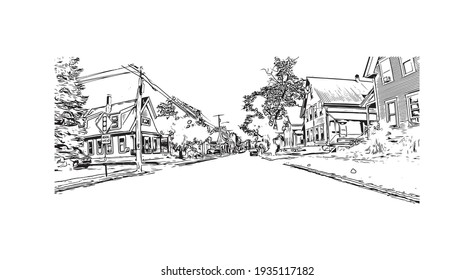 Building view with landmark of Concord is the capital city of New Hampshire. Hand drawn sketch illustration in vector.