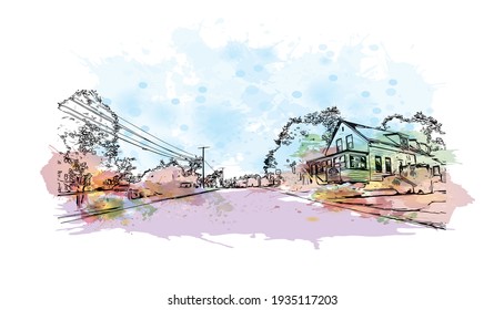 Building view with landmark of Concord is the capital city of New Hampshire. Watercolour splash with hand drawn sketch illustration in vector.