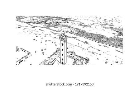 Building view with landmark of Coquimbo is the
city in Chile. Hand drawn sketch illustration in vector.