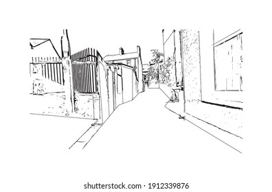 Building view with landmark of Cork is the second largest city in Ireland. Hand drawn sketch illustration in vector.