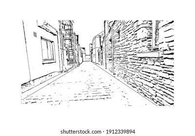 Building view with landmark of Cork is the second largest city in Ireland. Hand drawn sketch illustration in vector.