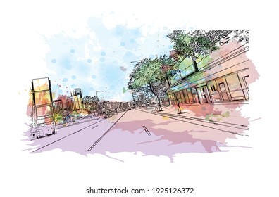 Construir vista con un punto de referencia de Corpus Christi es el
ciudad de Texas. Salto de color de agua con ilustración de esbozo dibujada a mano en vector.