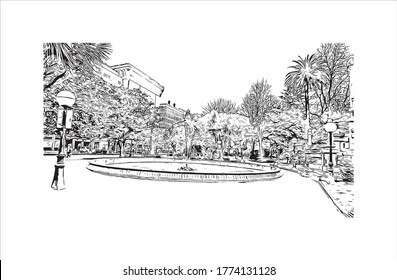 Building view with landmark of A Coruna is a port city on a promontory in the Galicia region of northwest Spain .hand drawn sketch illustration in vector.