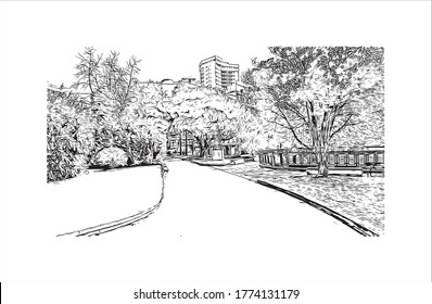 Building view with landmark of A Coruna is a port city on a promontory in the Galicia region of northwest Spain .hand drawn sketch illustration in vector.