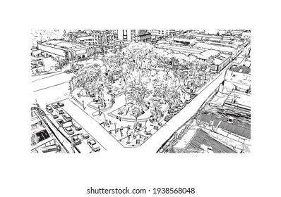 Building view with landmark of Cuiaba is the 
city in Brazil. Hand drawn sketch illustration in vector.