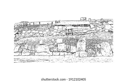Building view with landmark of Cusco is the
city in Peru. Hand drawn sketch illustration in vector.